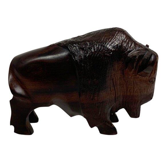 Desert Ironwood Hand-Carved Wooden Buffalo Bison Sculpture Southwestern - Picture 6 of 6